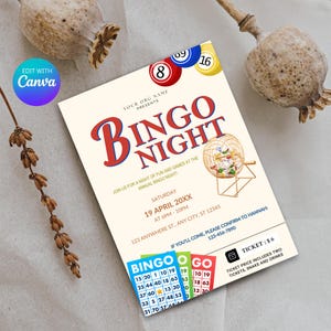 Bingo Night Flyer, Bingo Night Invitation, Bingo Fundraiser Invite, Bing Flyer Printable Party Invite Template Digital Download