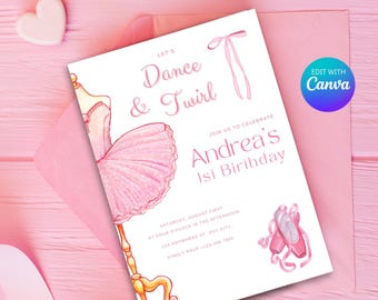 Ballerina Birthday Invitation Tutu Cute 2nd Birthday Invite Editable Digital Template Instant Download Ballet Dancer Party Printable Party