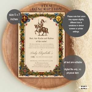 Medieval Party Invite, Medieval Invite, Medieval Renaissance Invitation, Digital Party Invite Template, Printable Party Invite image 2