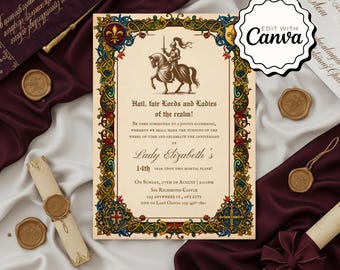 Medieval Party Invite, Medieval Invite, Medieval Renaissance Invitation, Digital Party Invite Template, Printable Party Invite