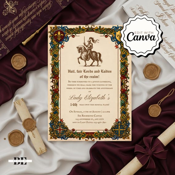 Medieval Party Invite, Medieval Invite, Medieval Renaissance Invitation, Digital Party Invite Template, Printable Party Invite