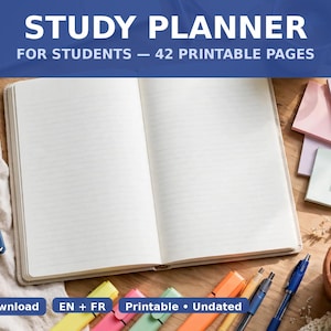 Study Planner for Students Printable | Assignment and Exam Tracker, Class Schedule, Pomodoro Log | Bilingual English French