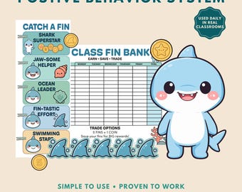 Positives Verhalten unterstützen Visuelles | Hai-Thema Klassenzimmer-Planung | Schüler Reflection & Belohnungssystem | Sofortiger Download Lehrer Bundle