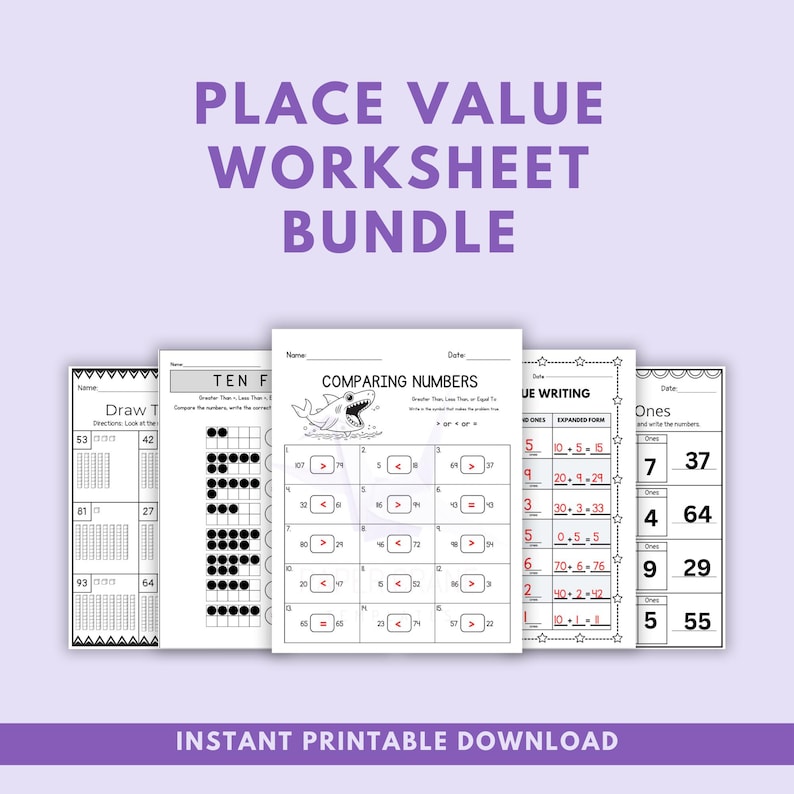 1st Grade Place Value Worksheets Bundle, Tens Ones, Comparing Numbers ...