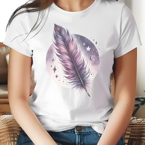 Boho Watercolor Feather PNG: Mystical T-Shirt Design (Digital Download)