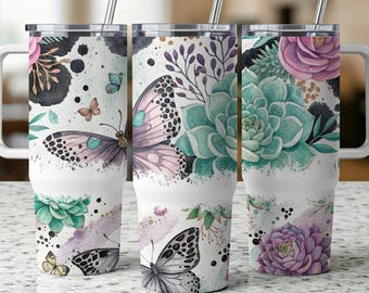 Watercolor Butterfly Tumbler Wrap: Floral 40oz PNG Design (Digital Download)