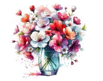 Aquarell Blumen Clipart Bundle: 12 Frühlingsblumen PNG (Digital Download)