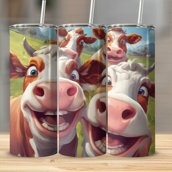 Whimsical Cow Trio Tumbler, Farm Animal Insulated Cup, Cow Selfie cup, Fun Gift for Cow Lovers, Unique Rustic Kitchenware, 20 oz"