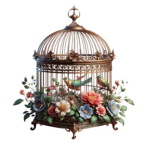 10 Vintage Birdcage Clipart, Antique Bird Cage Illustration, Shabby Chic Birdcage Art, Printable Retro Cage Drawing, Printable junk journal