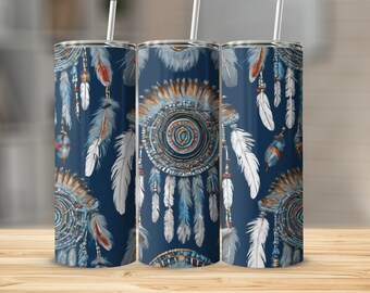 Boho Dreamcatcher Tumbler Wrap: Feather Sublimation Design (PNG Digital Download)