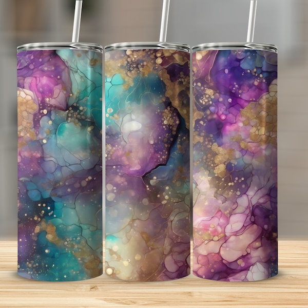 Abstract Art Tumbler, Colorful Watercolor Drinkware, Gold Accents Travel Mug, Unique Gift Idea