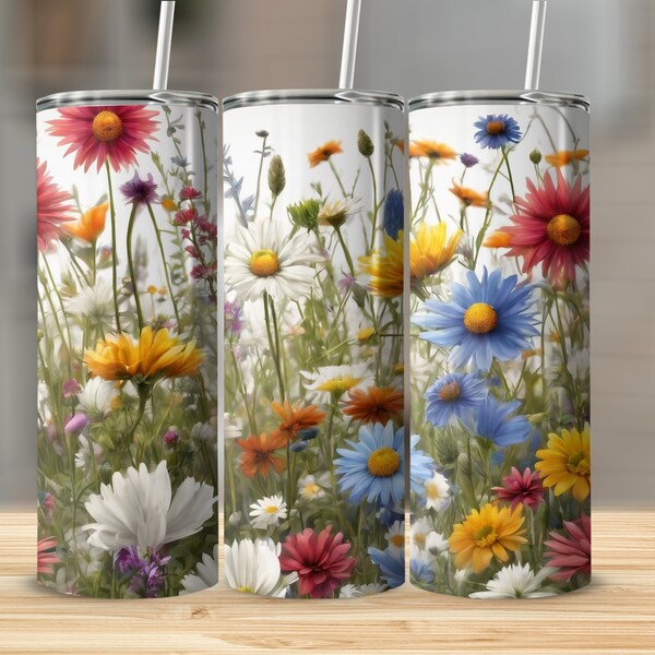 Floral Tumbler, Colorful Wildflower Insulated Cup, Spring Garden Drinkware, Stainless Steel Tumbler, Botanical Travel Mug Gift