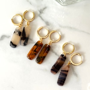 Tortoiseshell Huggie Hoop Dangle Earrings
