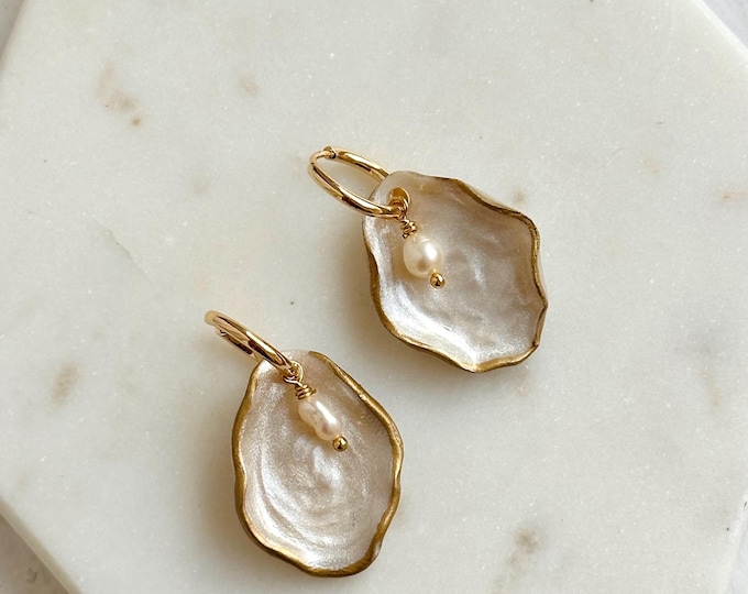 Oyster with Pearl Drop Polymer Clay Earrings