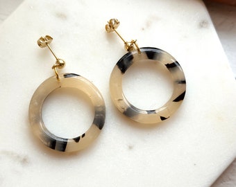 Ivory Tortoiseshell Hoop Dangle Earrings