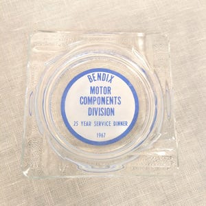 Vintage Bendix Motor Components Division Glass Ashtray: 1967 Automotive ash tray