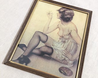 Vintage 1950s Pin-Up Print in Frame: Alberto Vargas Smoke Dreams original lithograph
