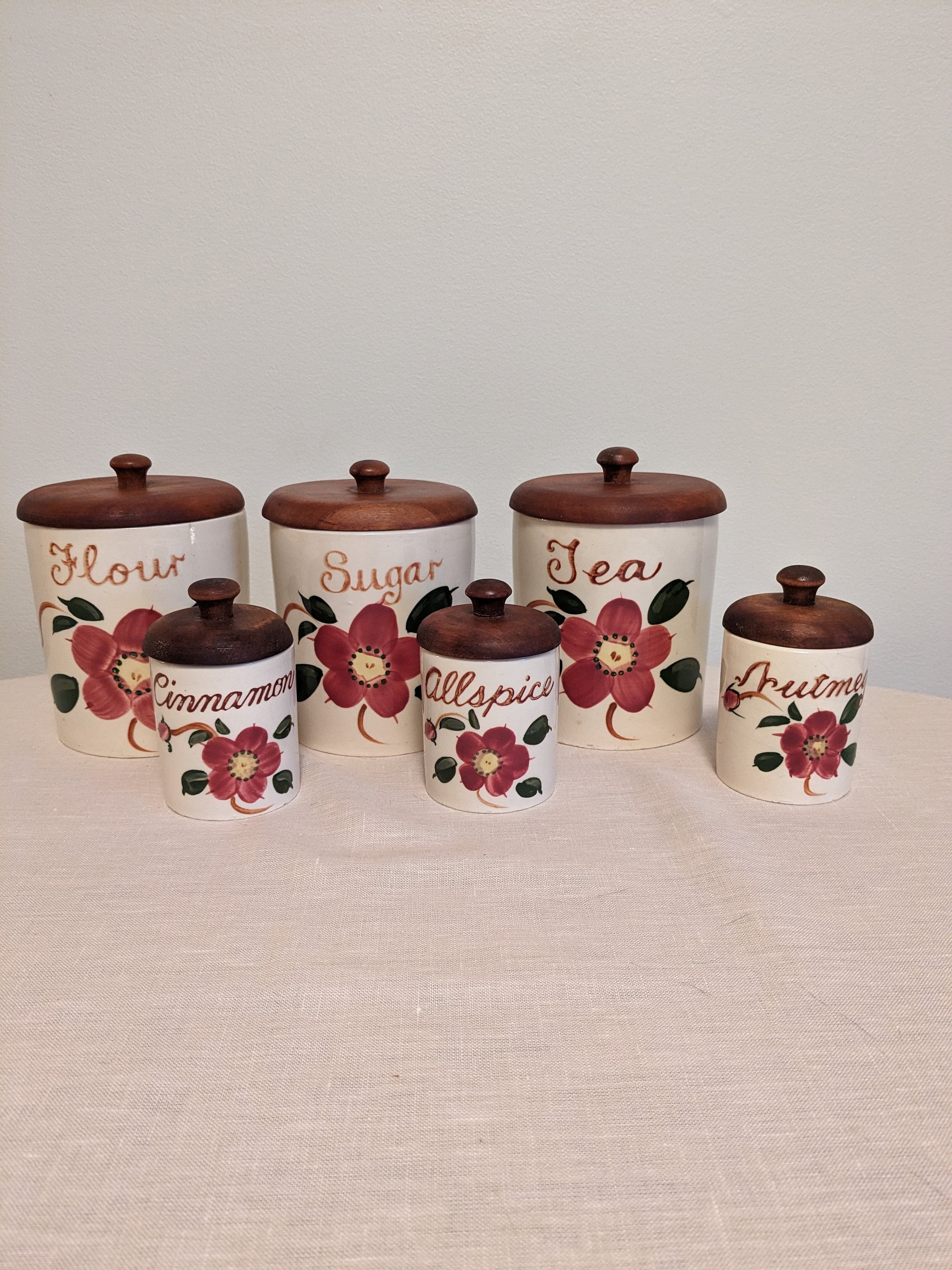 激安商品 Made Japanese MCM 1950s Kitchen Wooden With Set Canister アンティーク雑貨