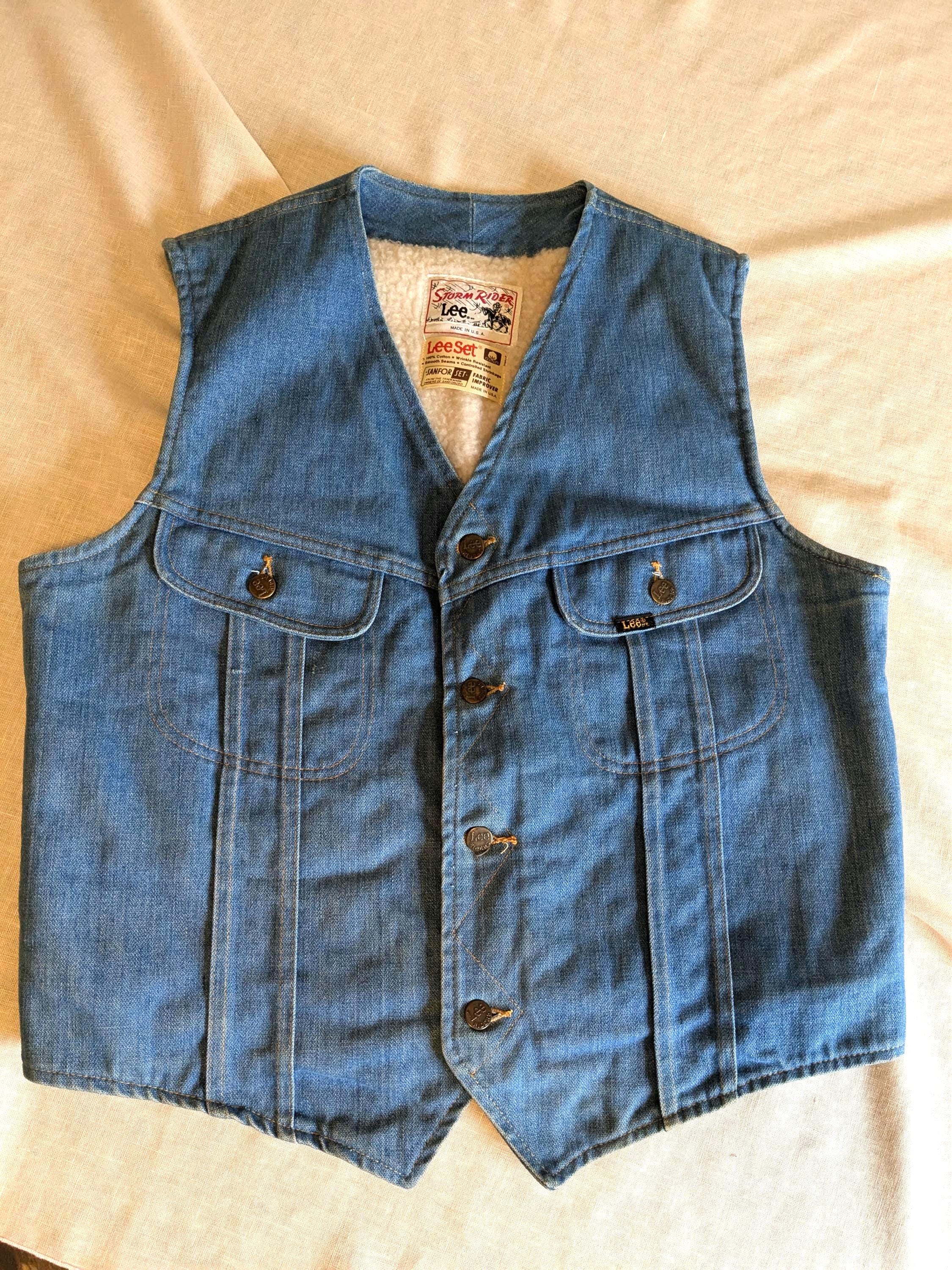 Vintage Lee Storm Rider Jeans Vest With Sherpa Lining. Size Medium 