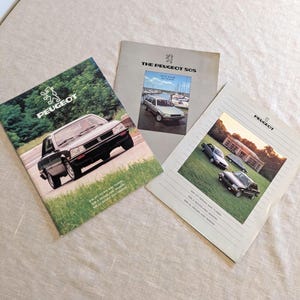 1985 Peugeot 505 Car Line Original Brochures. 3 1980s Peugeot Brochures sold together.