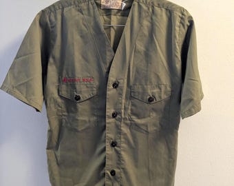 Vintage Boy Scouts Olive Green button down tshirt: Boy Scouts of America uniform top BSA memorabilia