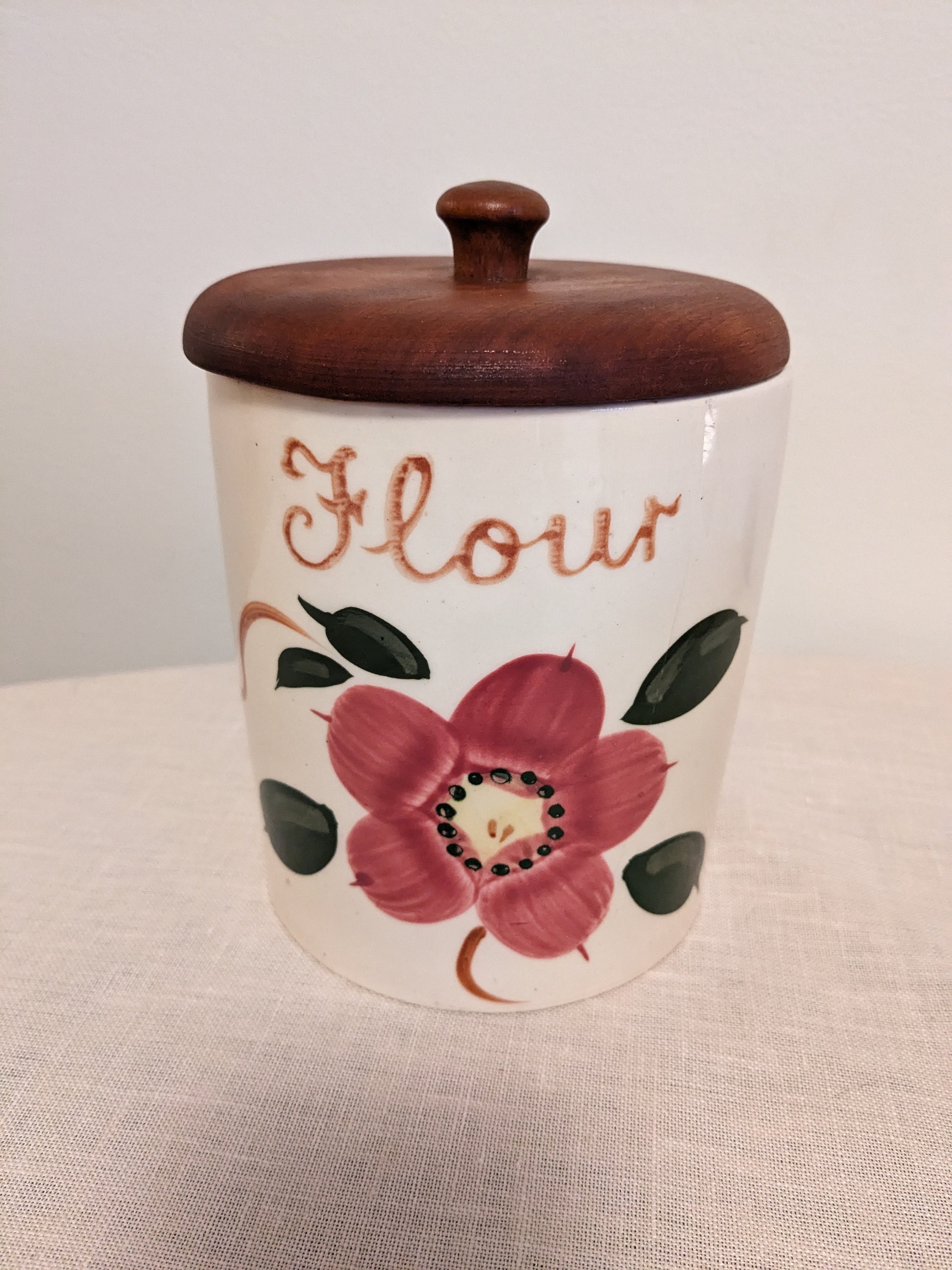 1950s MCM Japanese Made Kitchen Canister Set With Wooden