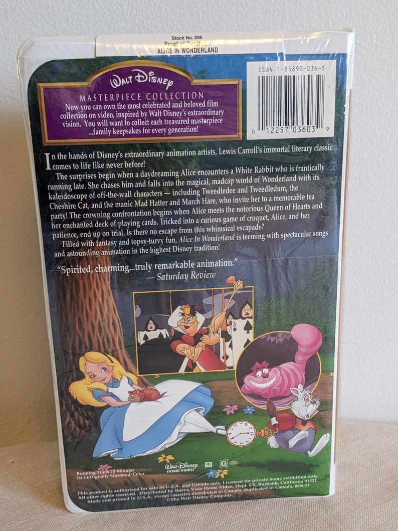 1990s Alice in Wonderland VHS, Disney Masterpiece Collection (factory ...