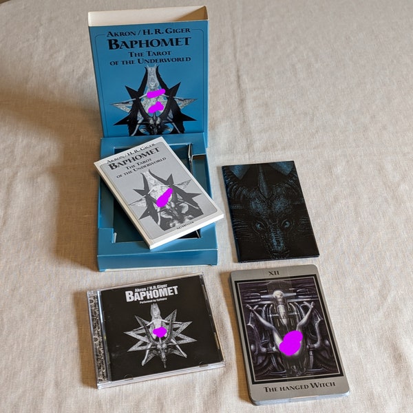 1990s Baphomet Tarot, The Tarot of the Underworld by Akron / H.R. Ginger complete boxes set. Cards, Booklet, Poster, cd. Free US shipping