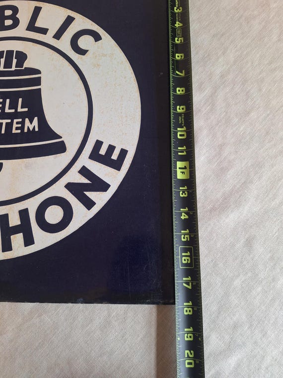 Vintage Bell System Public Telephone Sign: Enameled Metal, Double