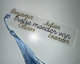 Boekenlegger voor ouders | moeder | vader | gepersonaliseerd cadeau | bladwijzer met naam | attentie | transparant acryl