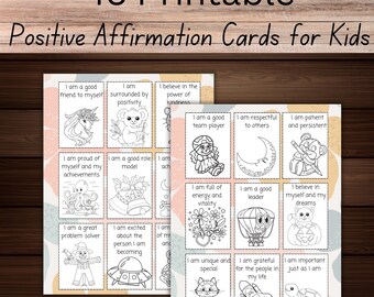 45 Printable Positive Affirmation Cards to Color for Kids, Motivational Coloring Cards for Children,Positivity and Encouragement Cards