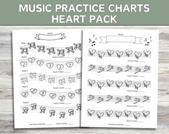 Printable Music Practice Charts: Heart Pack
