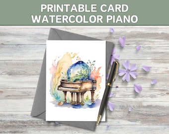 Watercolor Piano | Printable Cards | 2 Different Styles