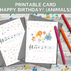Carte d'anniversaire musicale {Animaux} | Carte imprimable