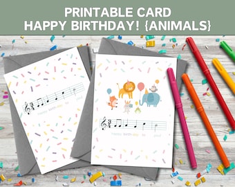Music Birthday Card {Animals} | Printable Card
