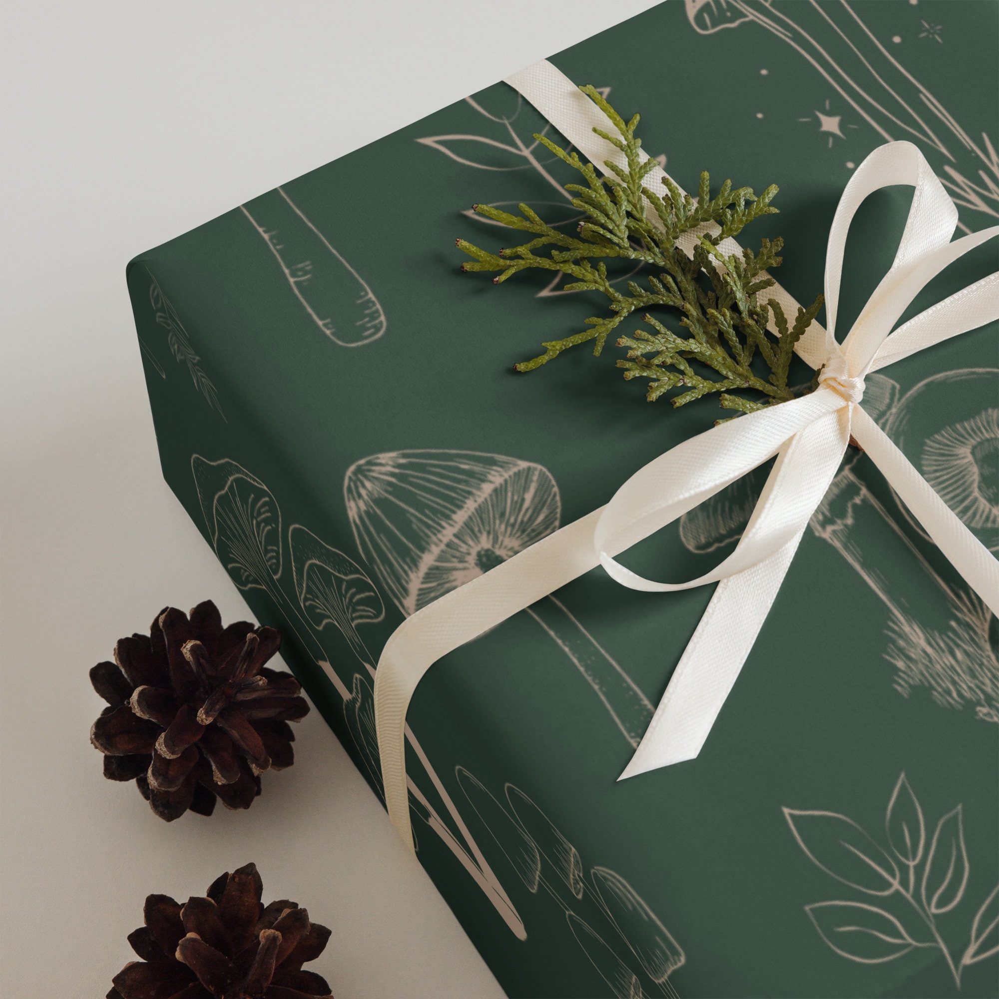 Gift Wrap: Mushroom (Green & Cream)