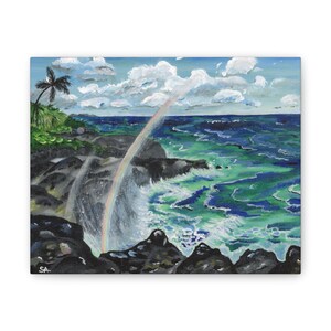 Maui Beach Canvas Painting &quot;Where Rainbows Rise&quot;, Home Decor, Coastal Beach Wall Art Print