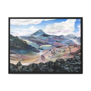 Maui Island Haleakala Crater Painting, Horizontal Frame, Bright Colors, Home Wall Canvas Print