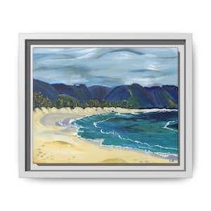 Maui Beach Painting Framed Acrylic on Canvas Print &quot;Storm Clouds by the Cove&quot;