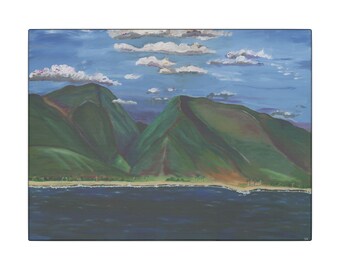 Impresión en lienzo de pintura acrílica sobre las montañas del oeste de Maui