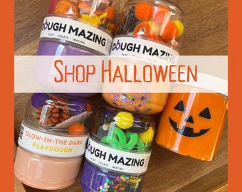 Halloween Playdough Jar | Kids Halloween Sensory Toy | Non-Spooky Halloween Gift | No Candy class gift | Glow-in-the Dark Sensory Play dough