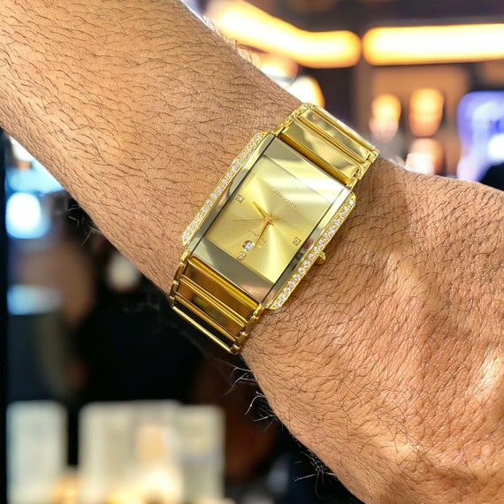 Gold Men Ceramic Swiss Watch, Rado Style Men Gold… - image 4