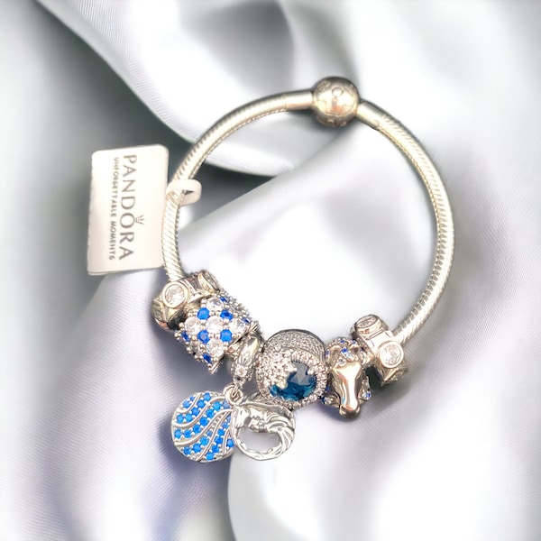 Pandora Moments Blue Stone Charm Bracelet, Gift For Her-D