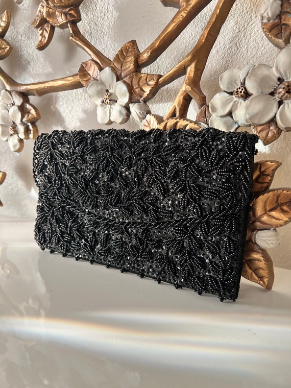 Vintage La Regale black beaded clutch