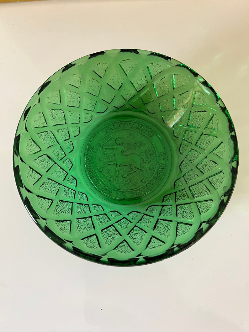 Vintage Zodiac Green Glass by Indiana Glass Co. Astrology Bowl image 1