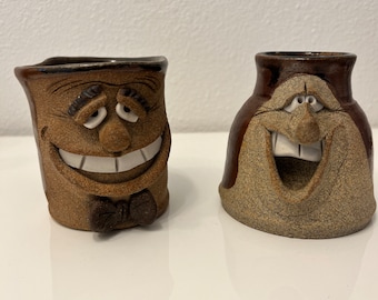 Vintage funny face mug set of two