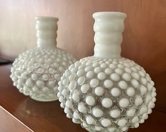 Vintage Fenton Hobnail Opalescent Perfume Bottle Bud Vases