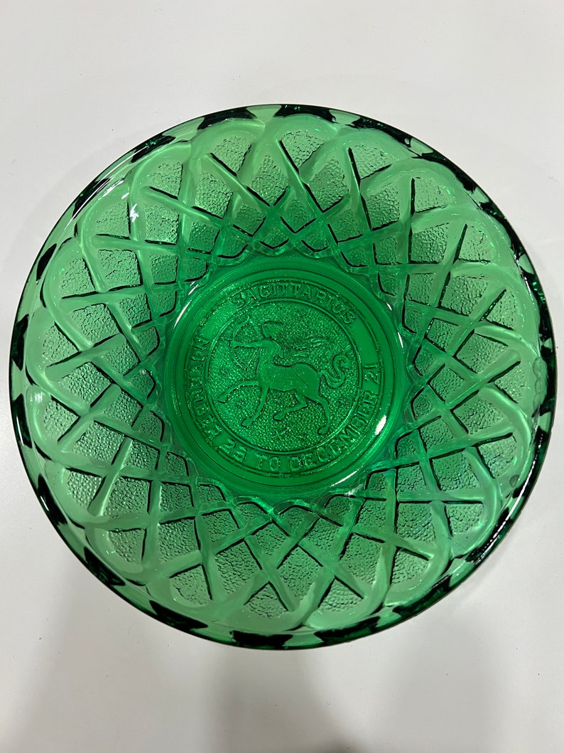 Vintage Zodiac Green Glass by Indiana Glass Co. Astrology Bowl Sagittarius green