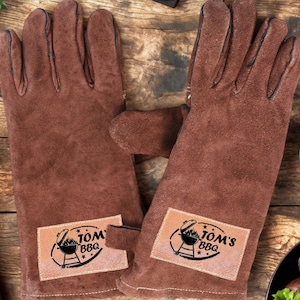 Custom Stamp Leather grill mitts personalized, custom cooking mitts with logo, grill gloves for BBQ lover, Christmas gift for husband,dad