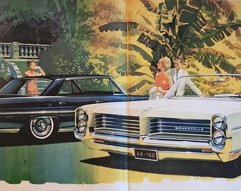 1964 Pontiac Vintage-Werbung aus dem Life-Magazin, Ausgabe vom 4. Oktober 1963, Wandkunst, MCM, Mitte des Jahrhunderts, Vintage-Werbung, rahmenbar, Mittelfalte